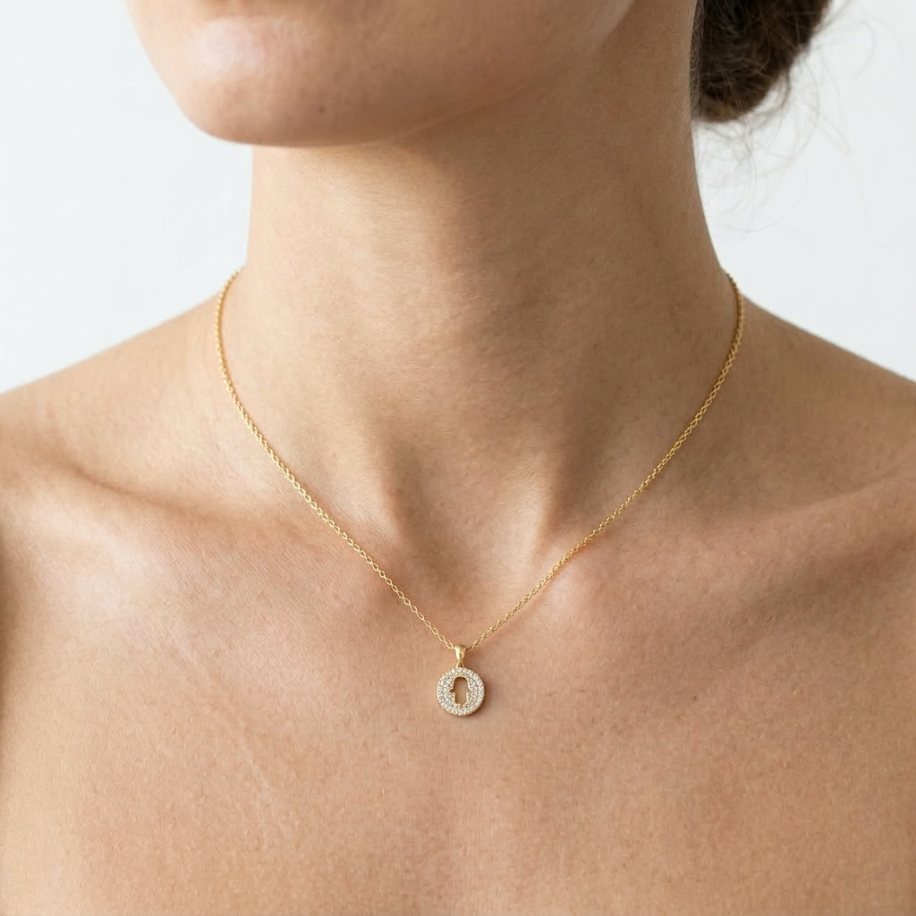 Pave CZ Disc Hamsa Hand Pendant Necklace