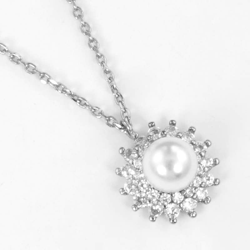Bridesmaid Pearl & Crystal Sunburst Pendant Necklace