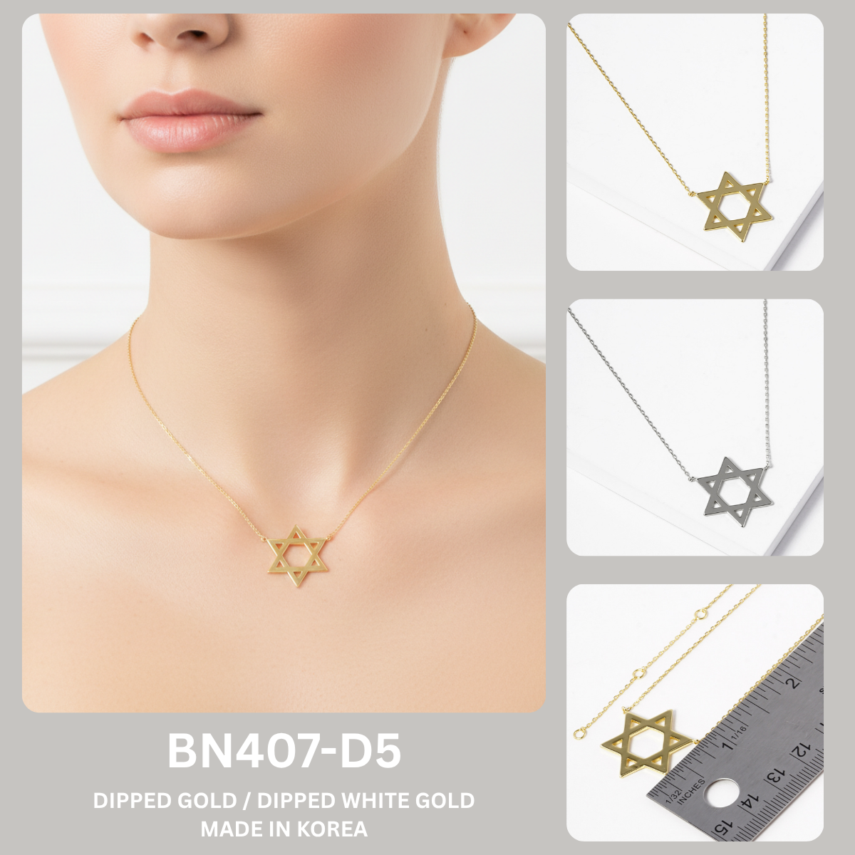 Minimalist Star of David Outline Pendant Necklace