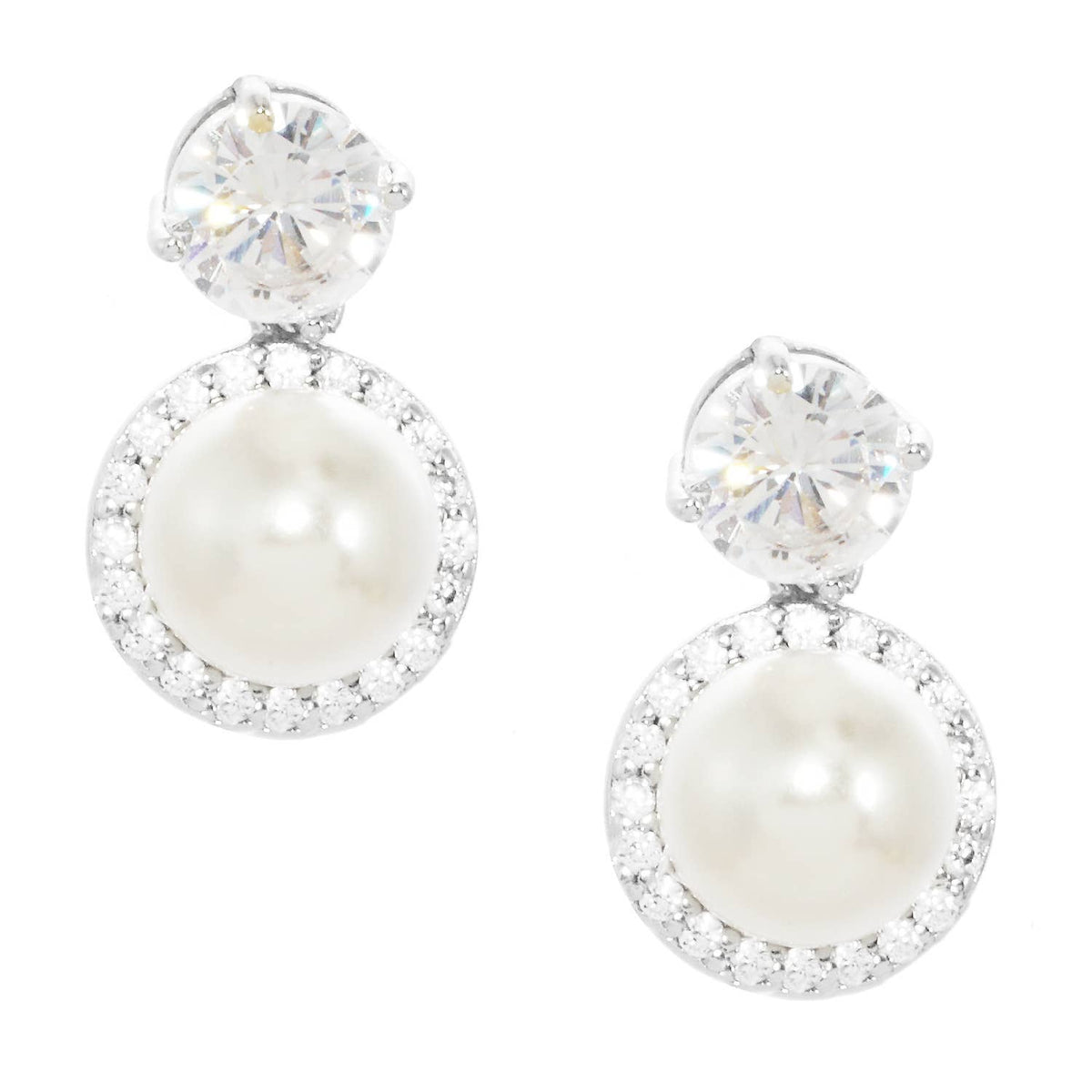 Bridesmaid Pearl & Cubic Zirconia Halo Drop Earrings