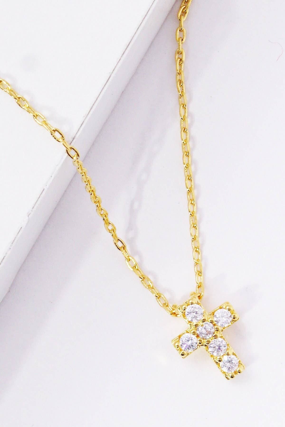 Gold Square-Set Cross Necklace