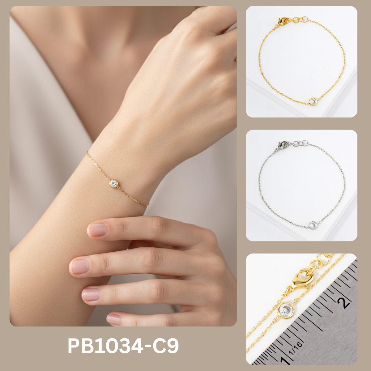 4mm CZ-Stone 18K-Gold-Dipped Chain Bracelet
