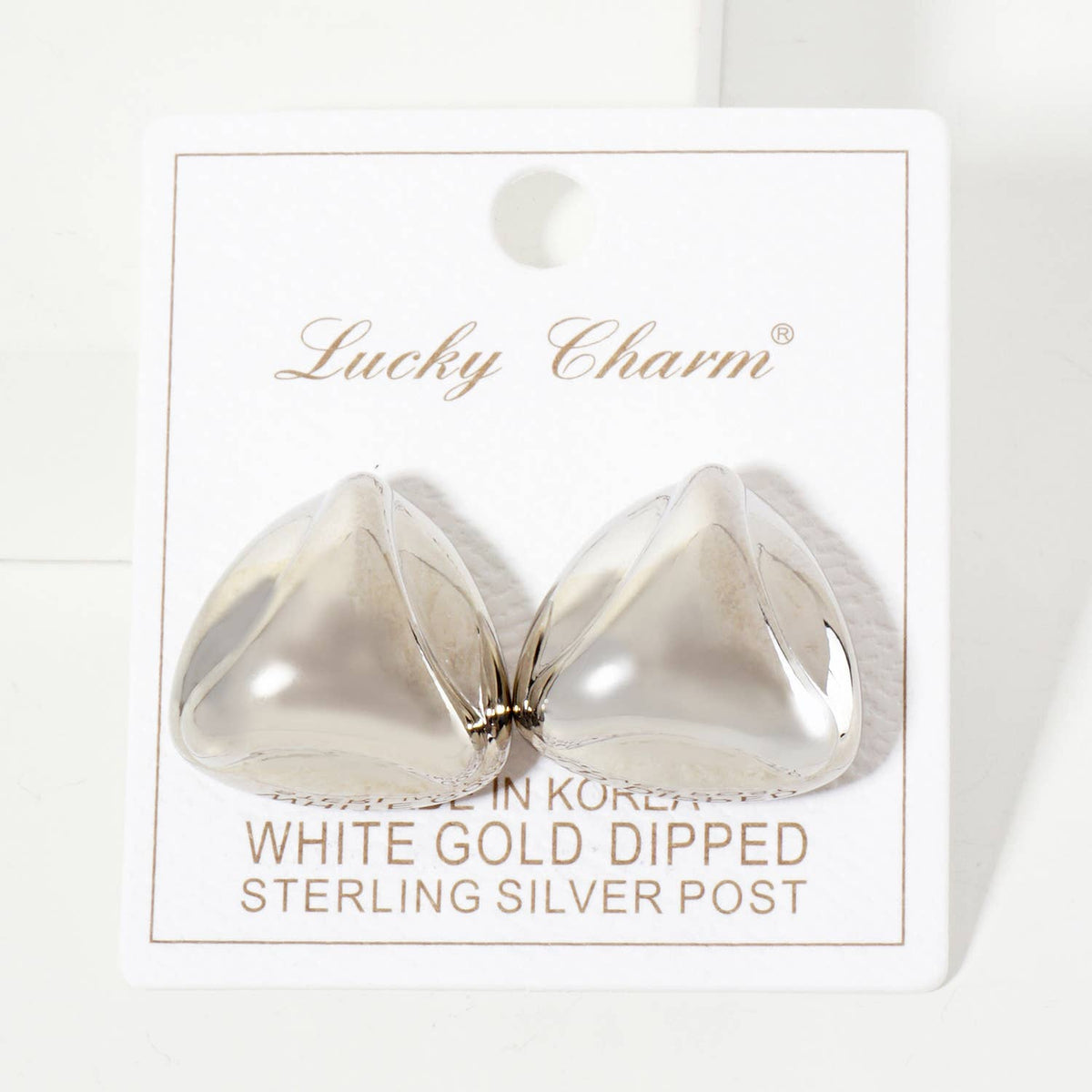 Polished Brass Soft-Curve Lined Puffy Triangle Stud Earrings
