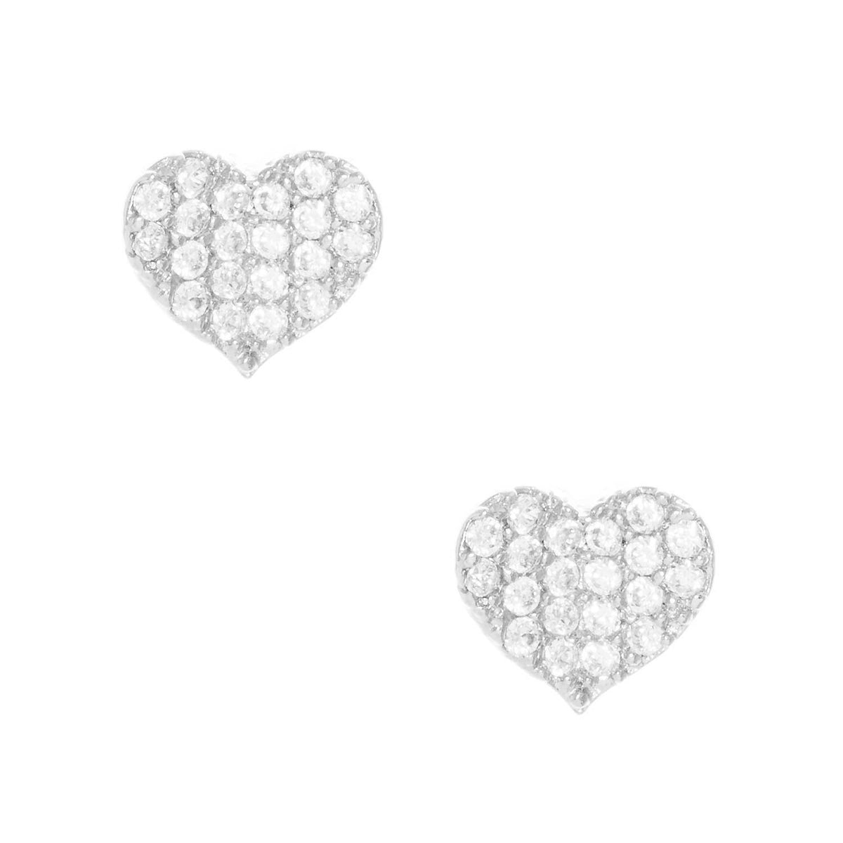 Gold Cubic Pave Heart Stud Earrings