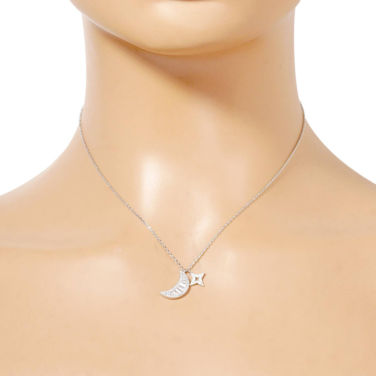 18K Gold Dipped CZ Pave Crescent Moon Pendant Necklace