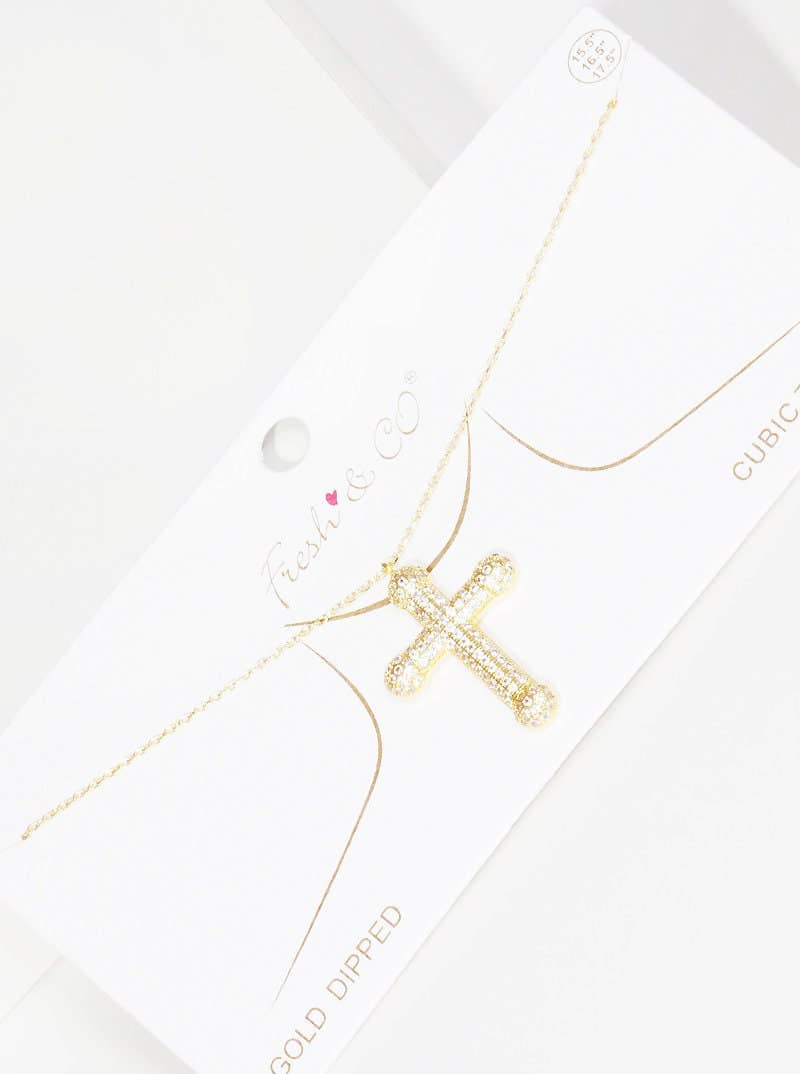 Gold Round Princess Cut Cross Necklace
