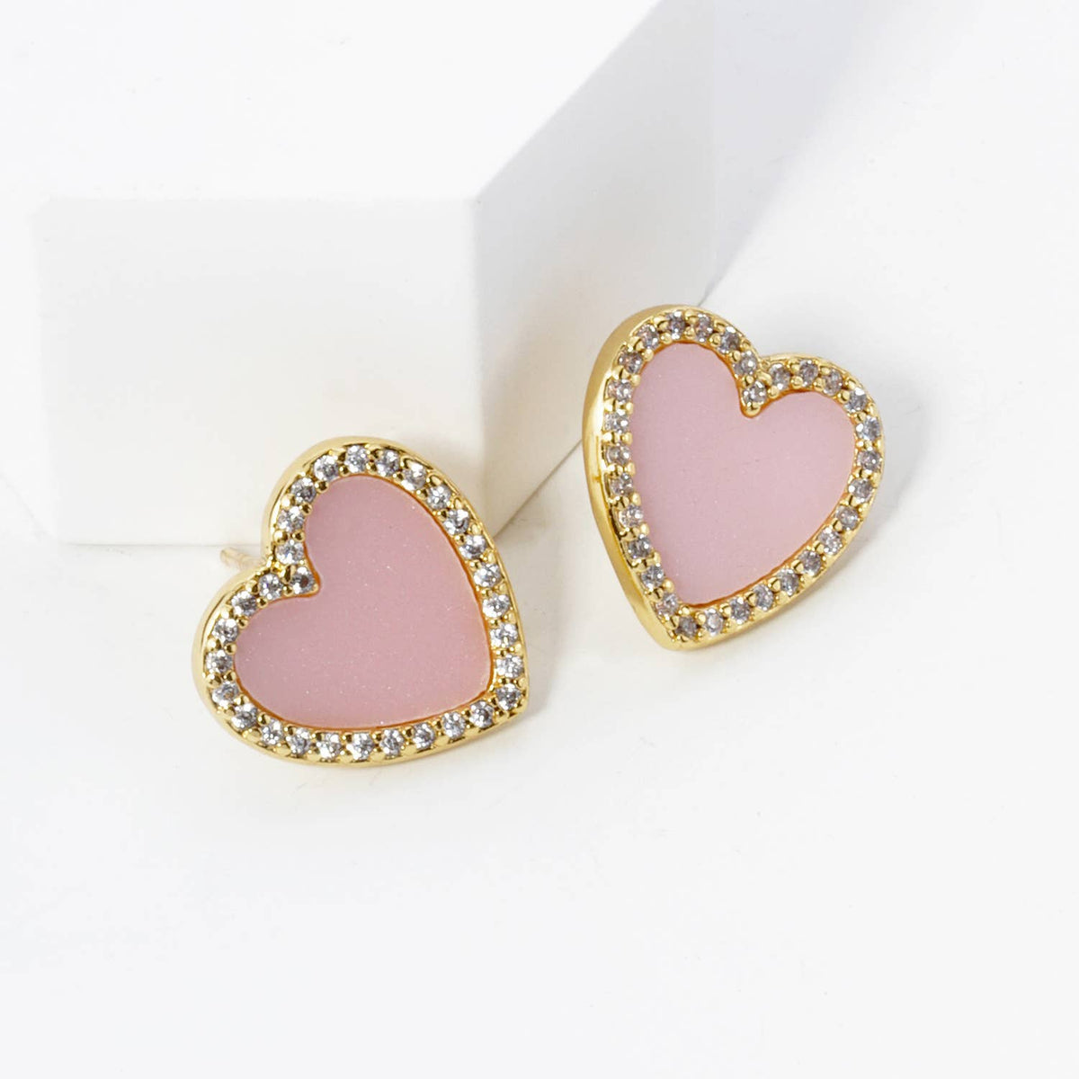 18K Gold Dipped 13mm Pave Set Cubic Zirconia Heart Stud.