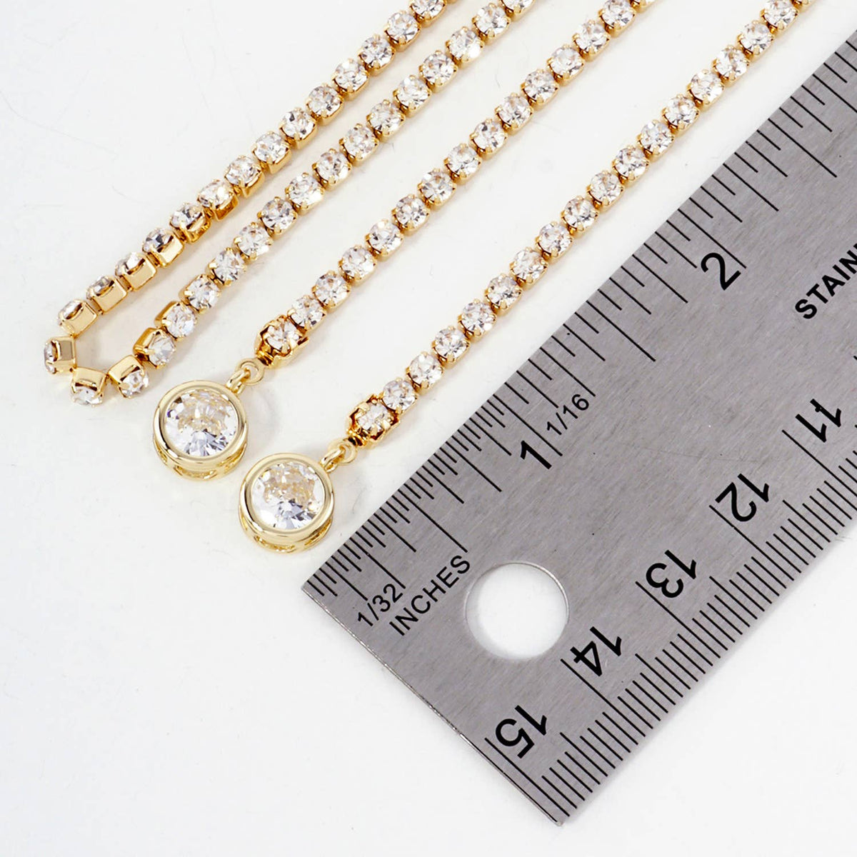 8mm Round Bezel-Set 18K-Gold-Dipped 3mm Crystal Face-Chain