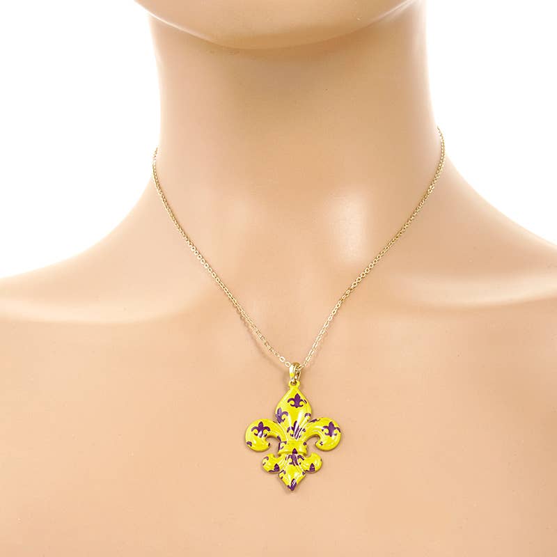 Gold Plated Yellow Purple Fleur De Lis Necklace