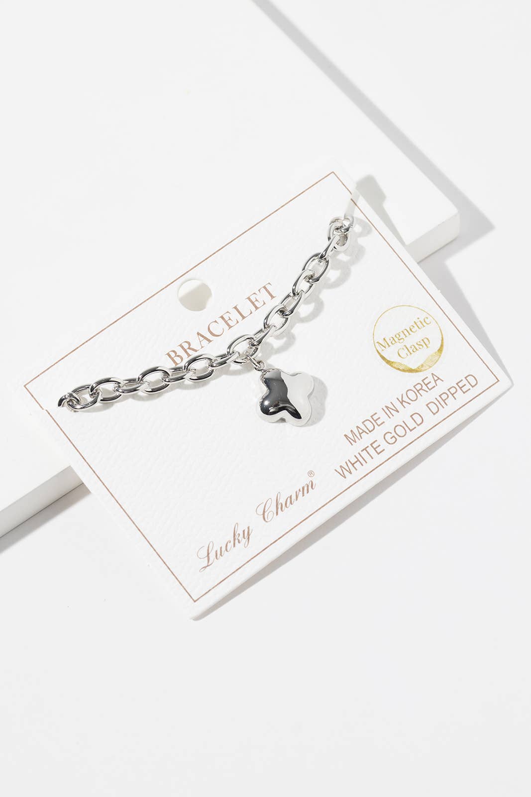 Minimalist Puffy Clover Charm Link Chain Bracelet