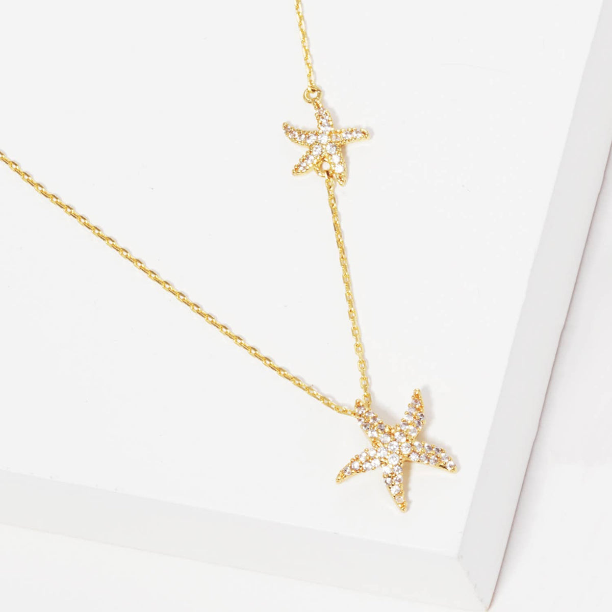 Gold Dipped Cubic Zirconia Pave Sea Life Starfish Necklace