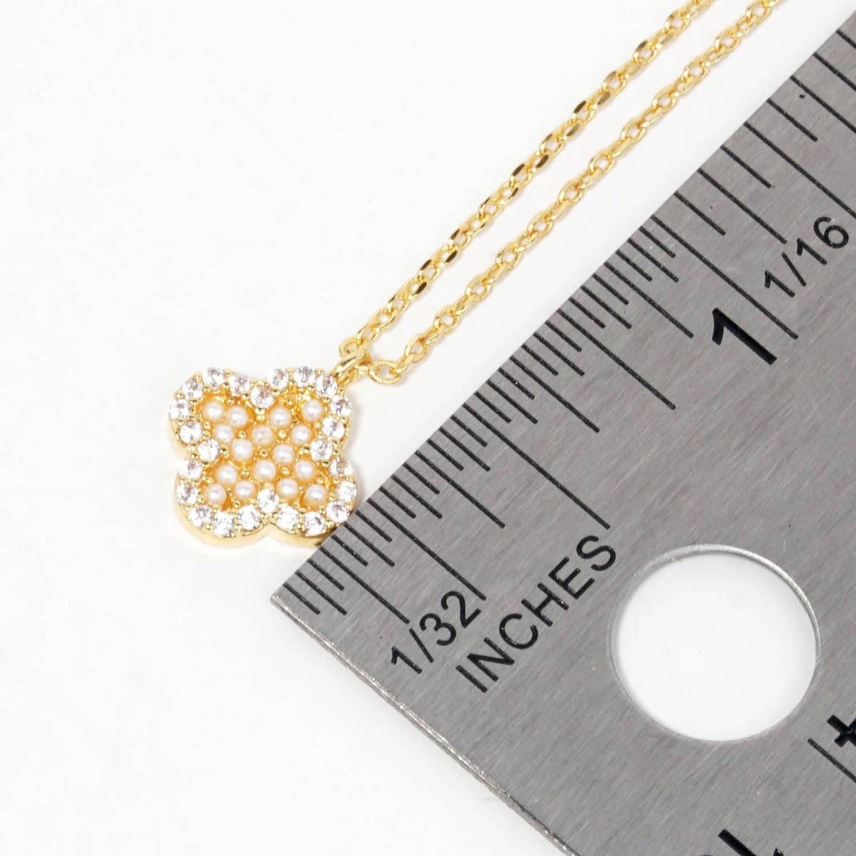 Crystal and Faux Pearl Clover Pendant Necklace
