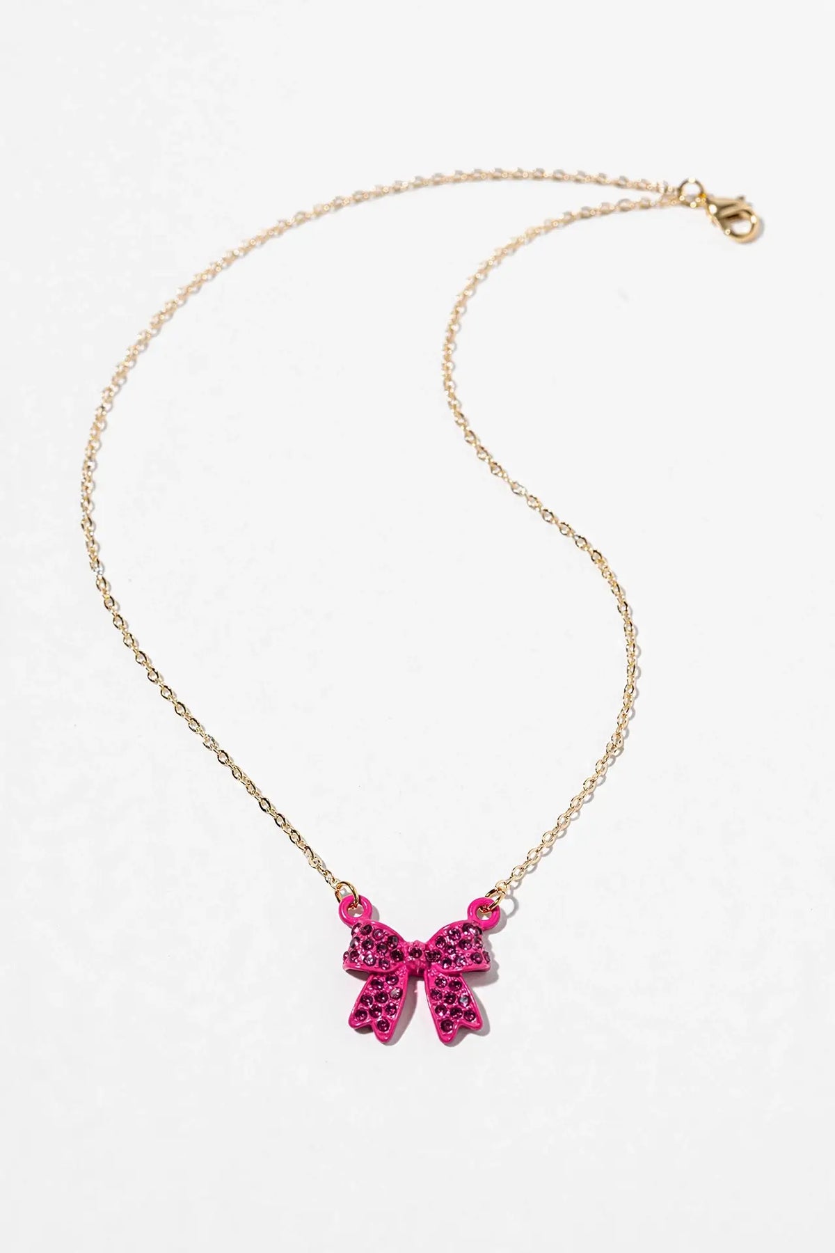 Enamel Crystal Bow Pendant Necklace – Pavé Bow on Chain