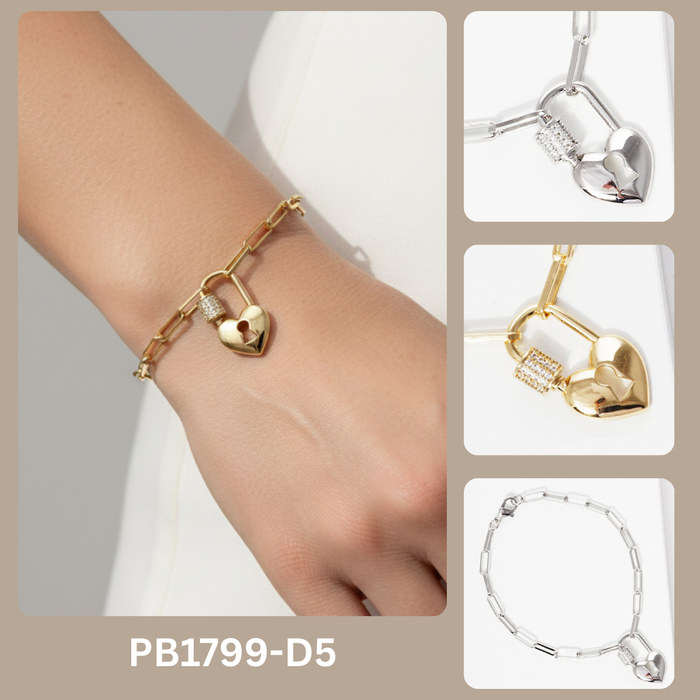 Minimalist Heart Lock Charm Link Bracelet