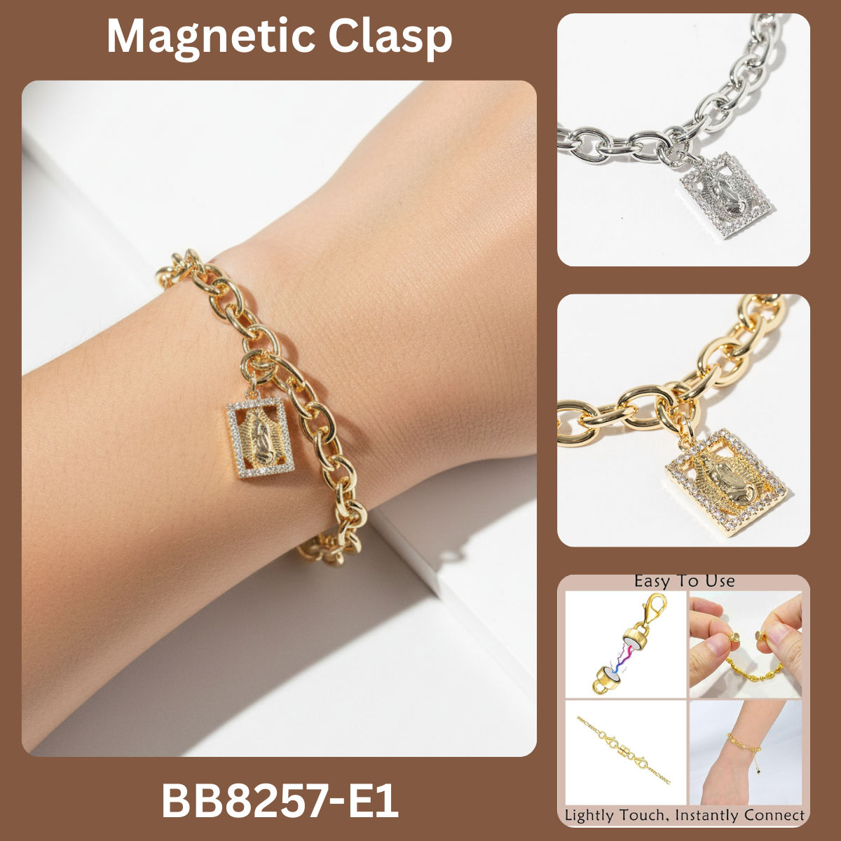 Lady of Guadalupe Rhinestone Pendant Chain Bracelet