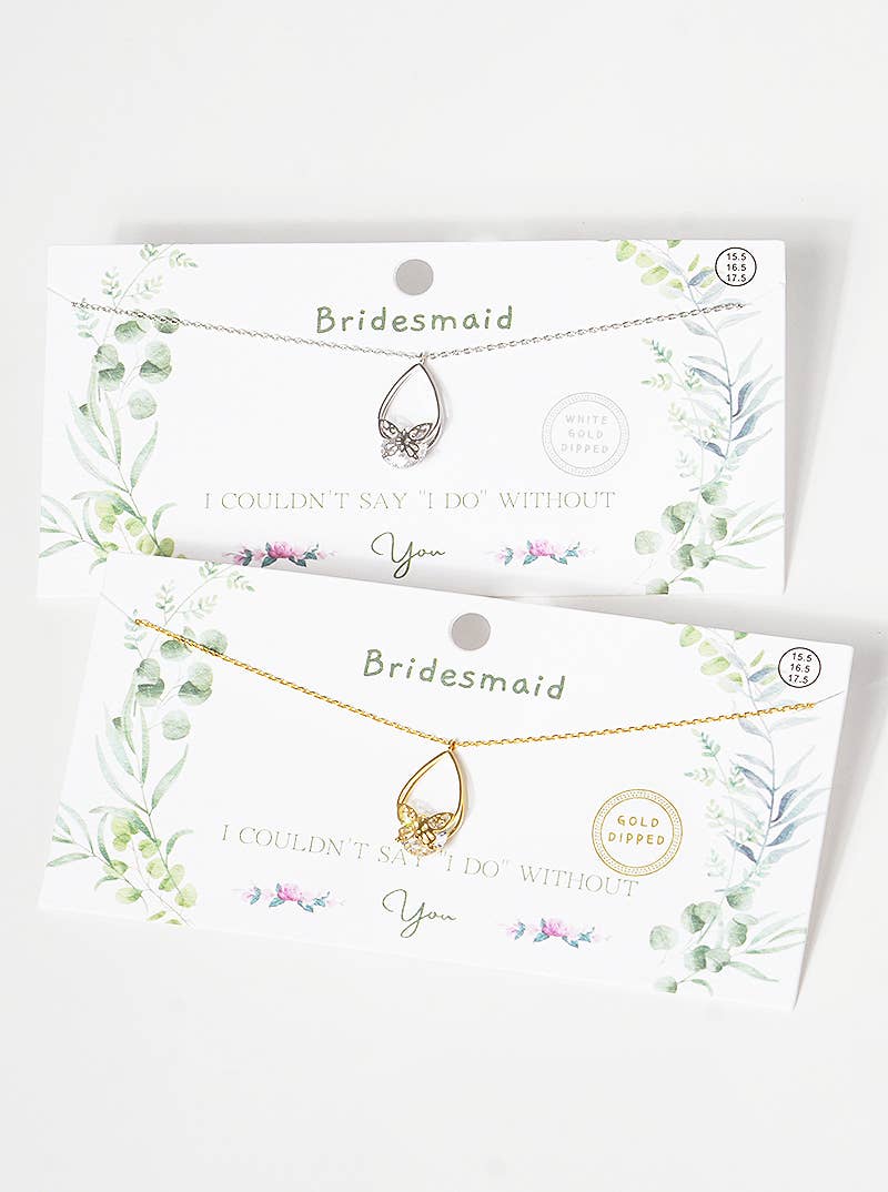 Teardrop Butterfly Bridesmaid Pendant Necklace