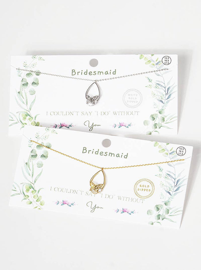 Teardrop Butterfly Bridesmaid Pendant Necklace