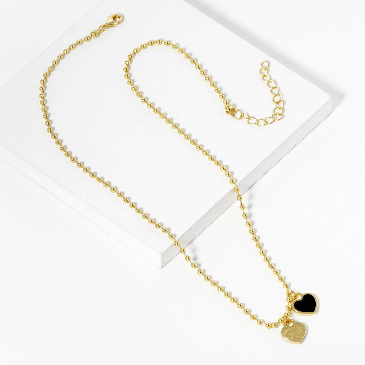 Double Heart Charm Bead Chain Necklace