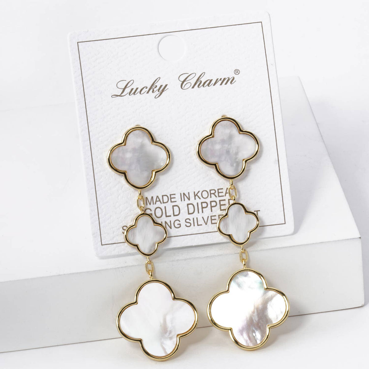 18K GOLD DIPPED THREE QUATREFOIL DROP DANGLE POST EARRINGS