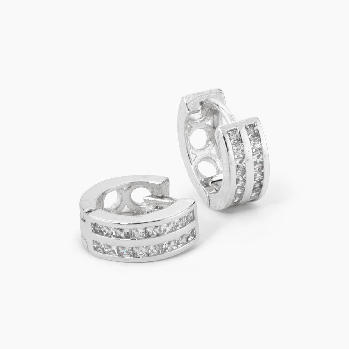 2 Line Micro Pave Set Cubic Zirconia 12mm Huggie Hoop