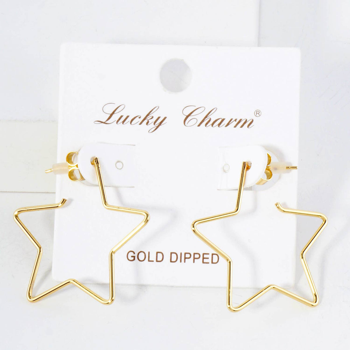 Polished Brass Delicate Star-Shaped 30mm Hoop Earrings