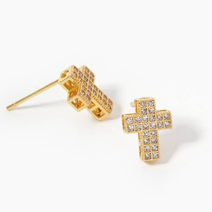 Tiny Gold Dipped Mini Cross Stud Earrings