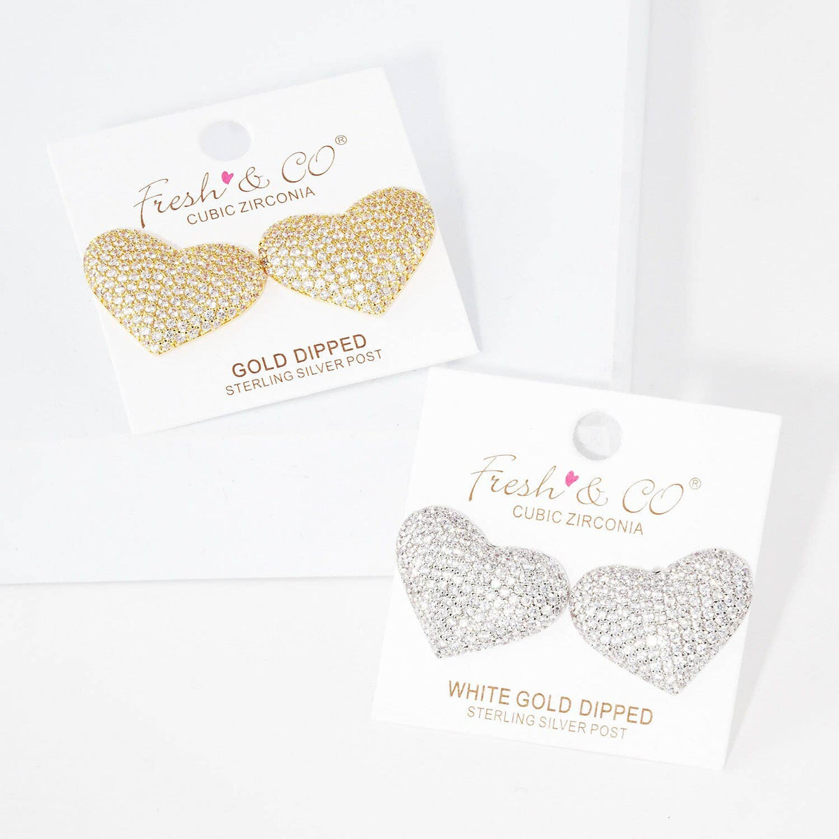 Gold Cubic Embedded Heart Shaped Stud Earrings