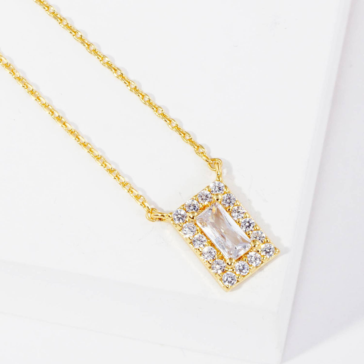 Bridesmaid Emerald Cut Cubic Zirconia Pendant Necklace