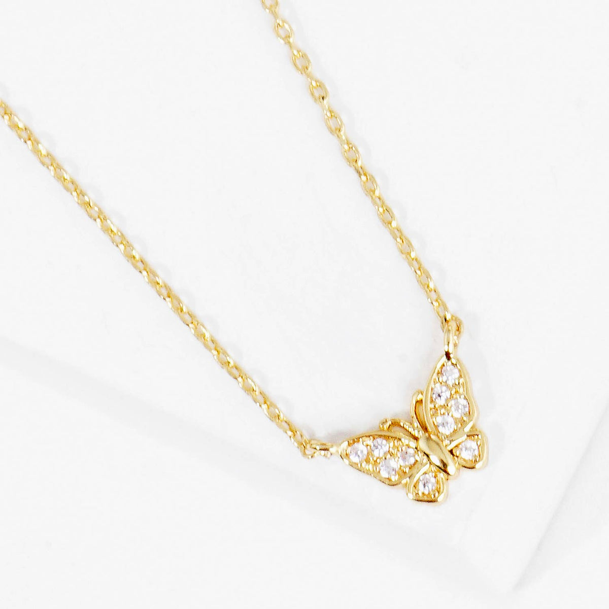 Dainty Pave Butterfly Pendant Necklace