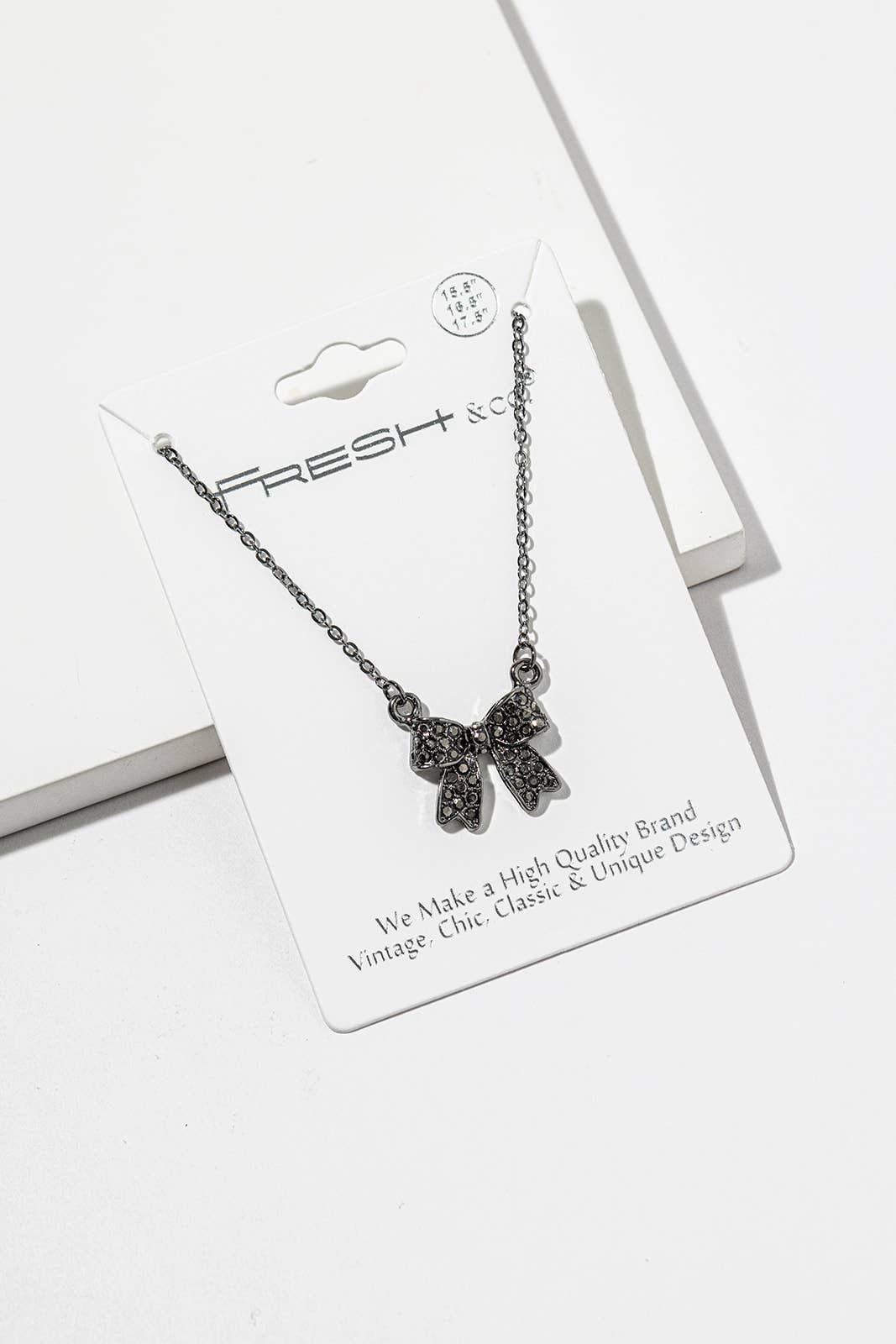 Enamel Crystal Bow Pendant Necklace – Pavé Bow on Chain