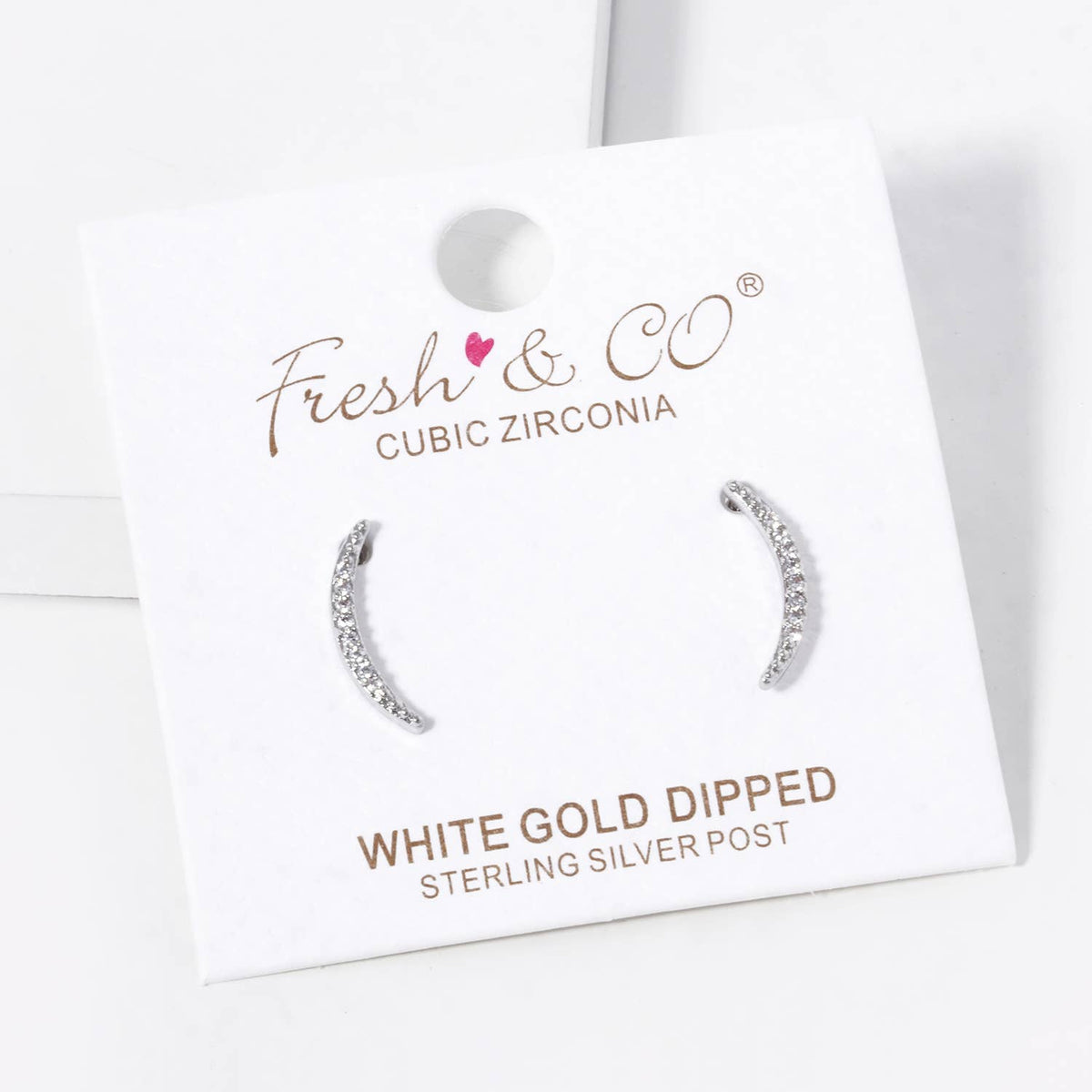 18K Gold Dipped CZ Pave Delicate Curved Bar Stud Earrings