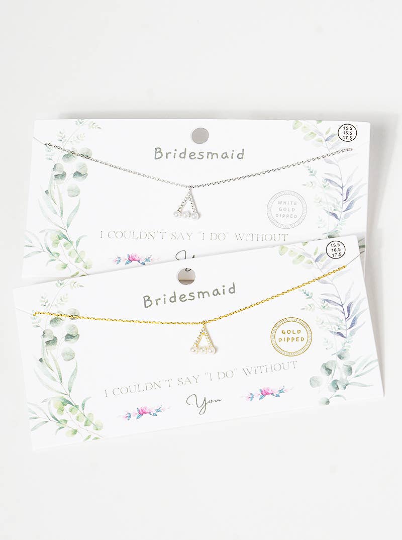 Bridesmaid Pearl & Pavé V-Triangle Pendant Necklace