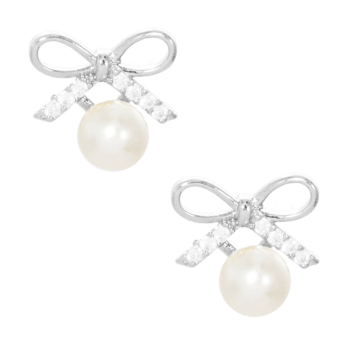 Dainty Pearl & Crystal Bow Earrings