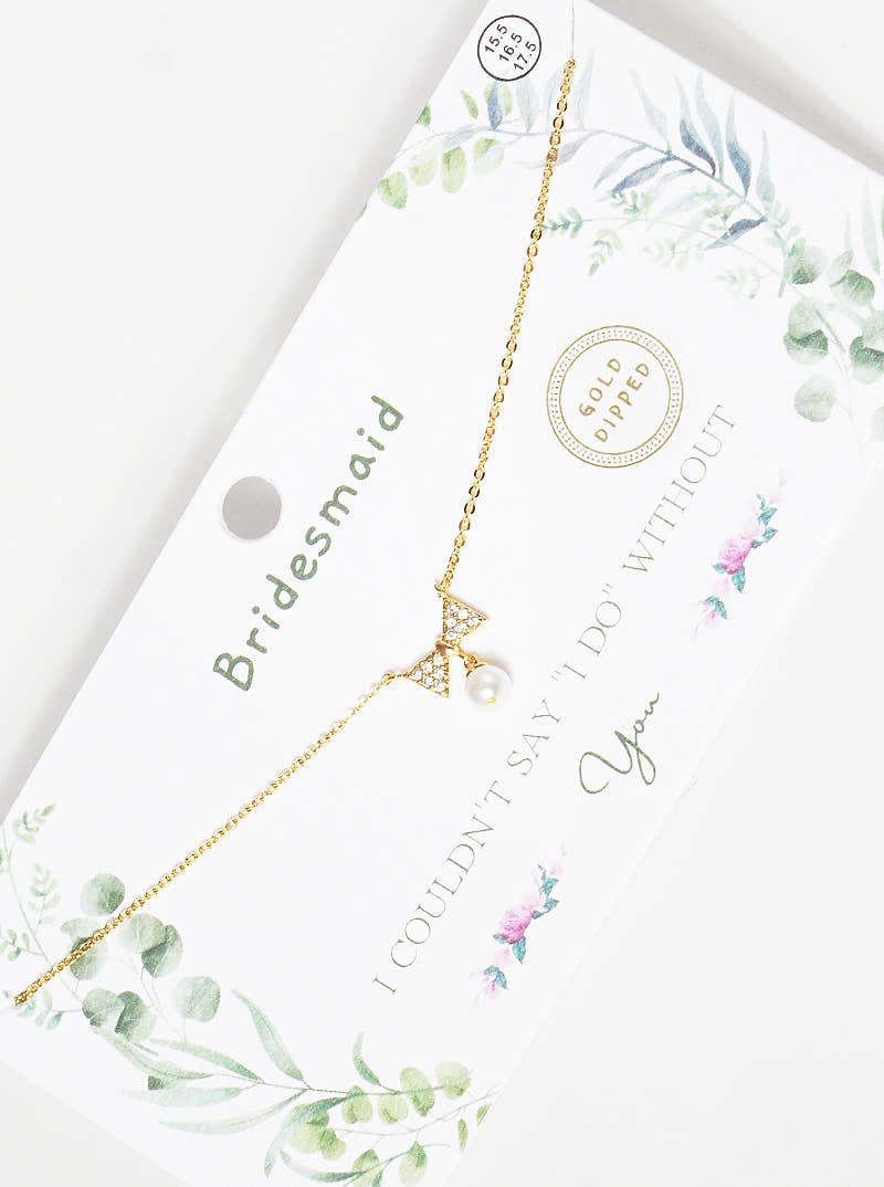 Dainty Bow and Pearl Bridesmaid Necklace
