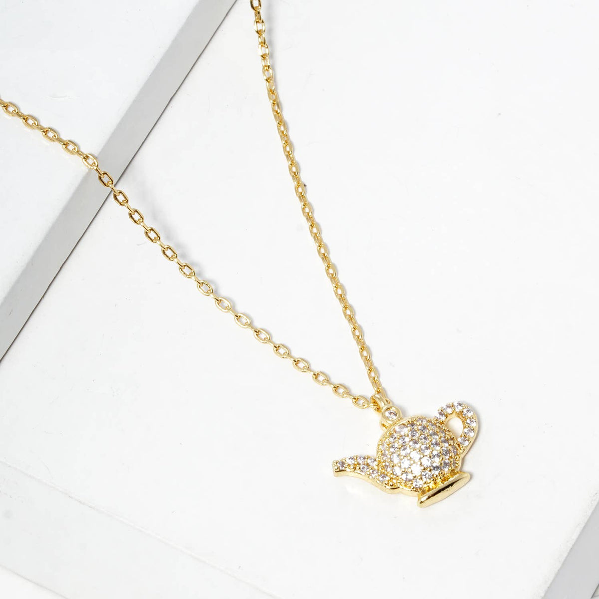 Dainty Teapot Pave CZ Pendant Necklace