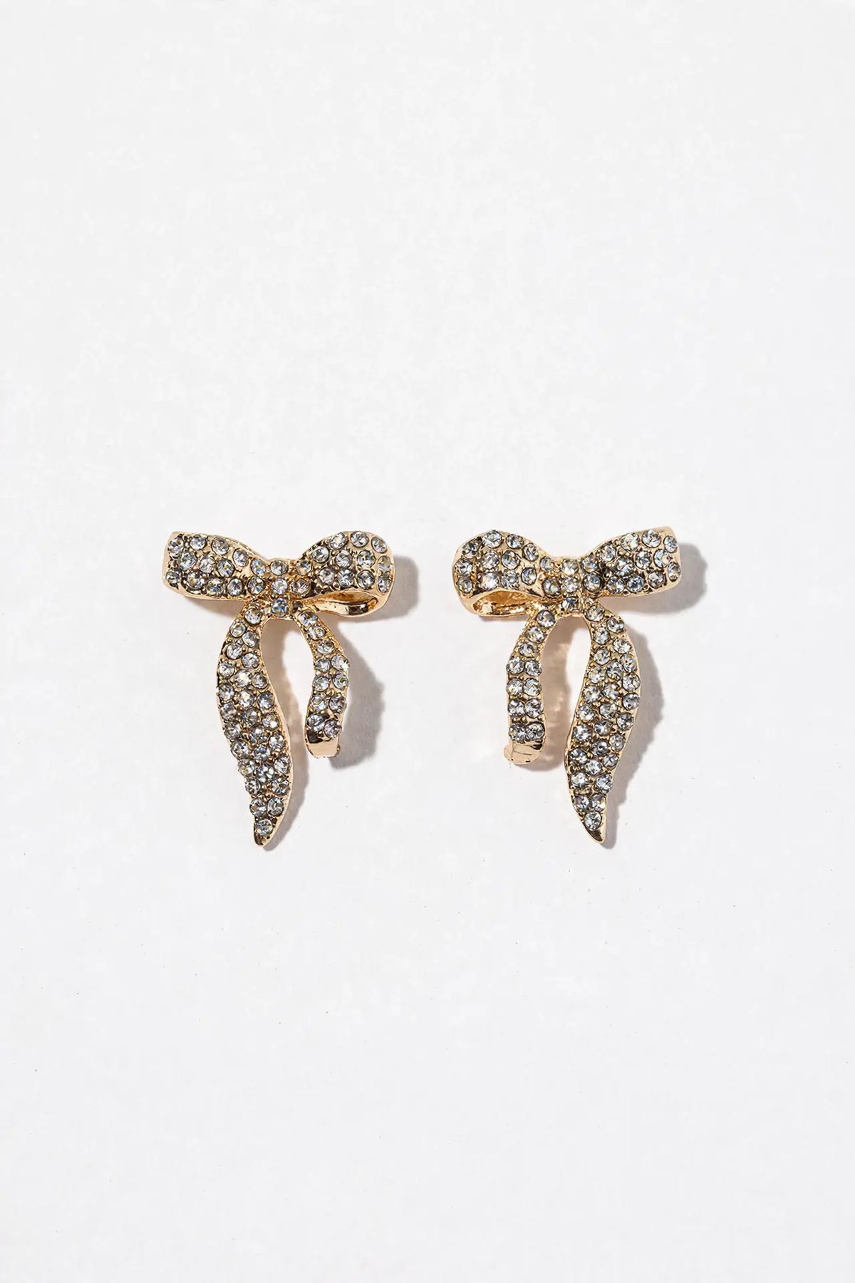 Crystal Bow Stud Earrings – Pavé Ribbon Bow, Gold & Silver