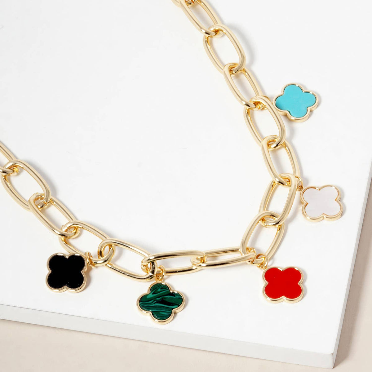 Clover Charm Chunky Link Chain Necklace