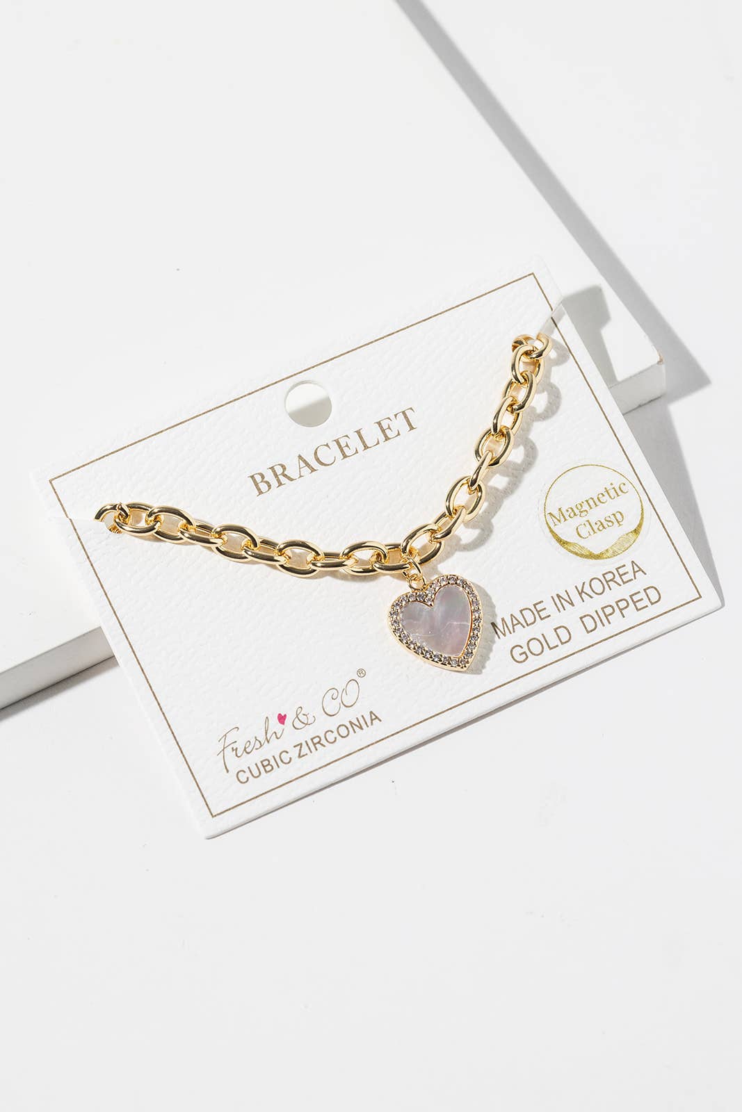 Magnetic Clasp Chunky Link Heart Charm Bracelet