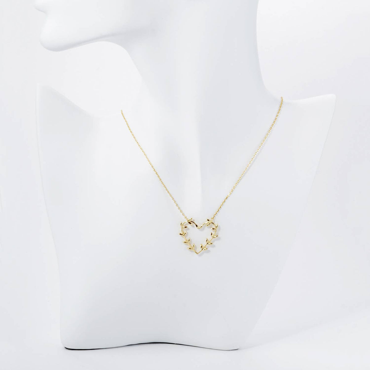 Olive Leaf Heart Pendant Necklace / 18K Gold Dipped