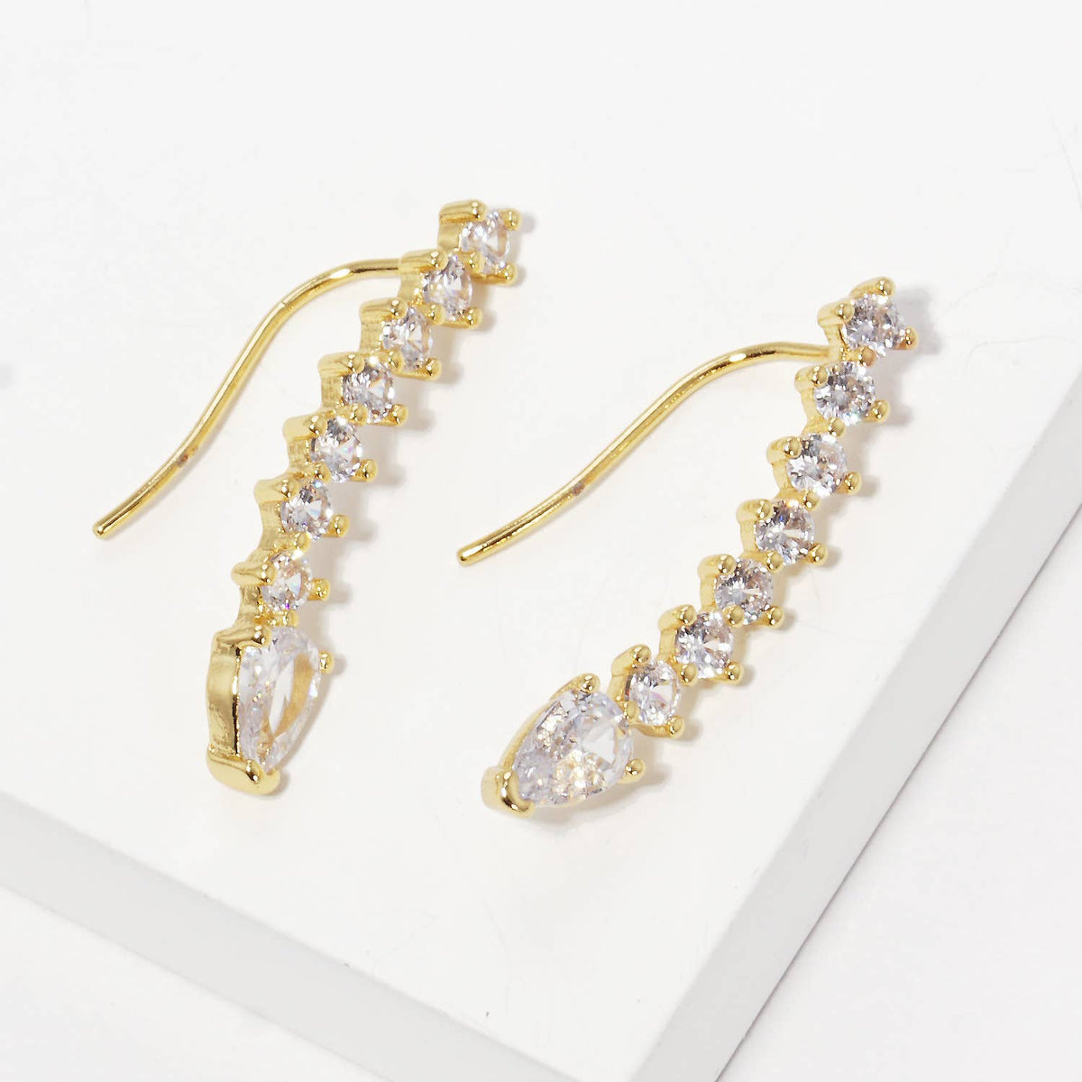 Crystal Teardrop Ear Crawler Climber Earrings