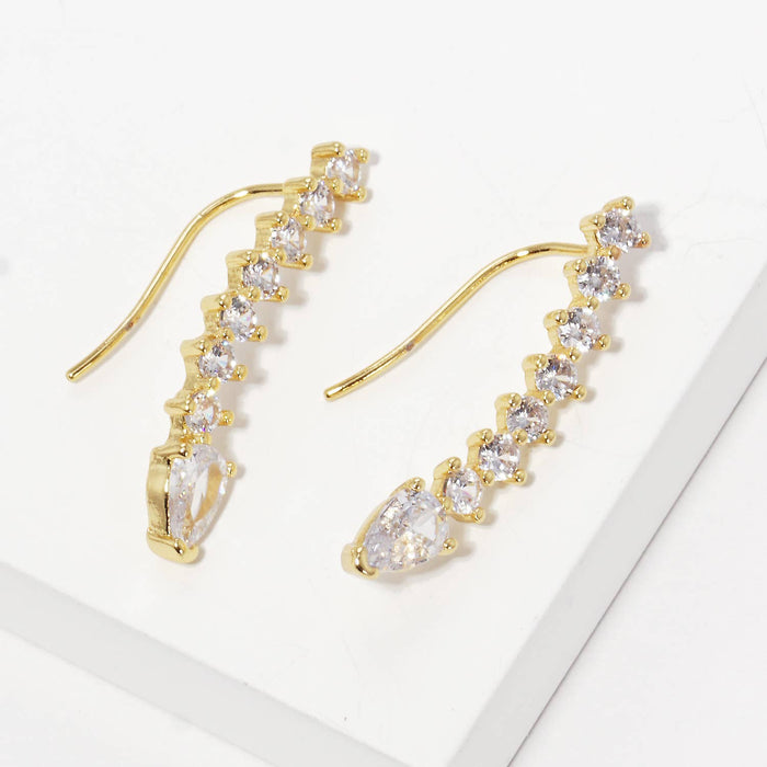 Crystal Teardrop Ear Crawler Climber Earrings