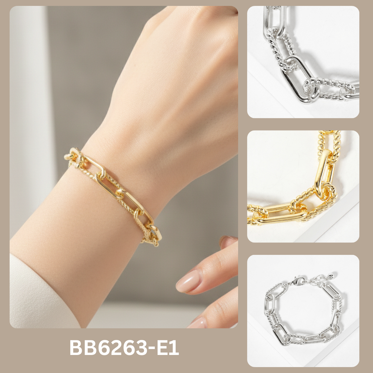 Mixed Texture Paperclip & Rope Chain Bracelet