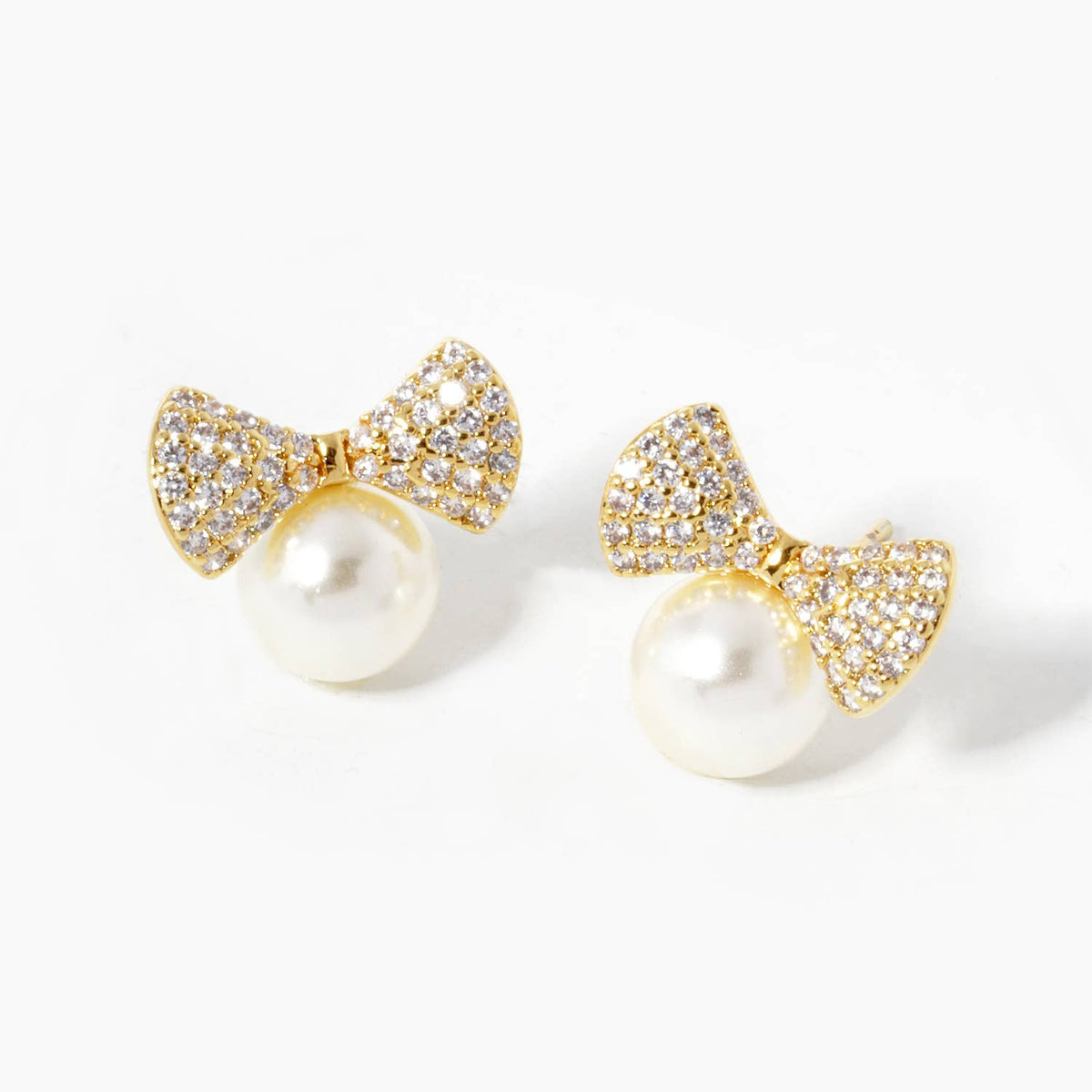 Gold Plated Freshwater Pearl Bowtie Earrings