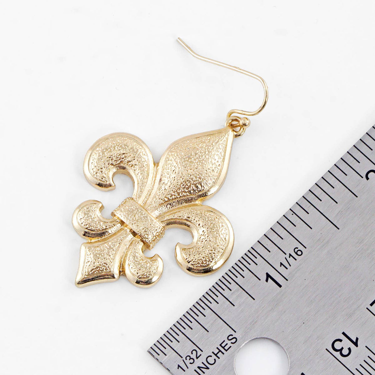 Gold Plated Fleur De Lis Dangle Earrings