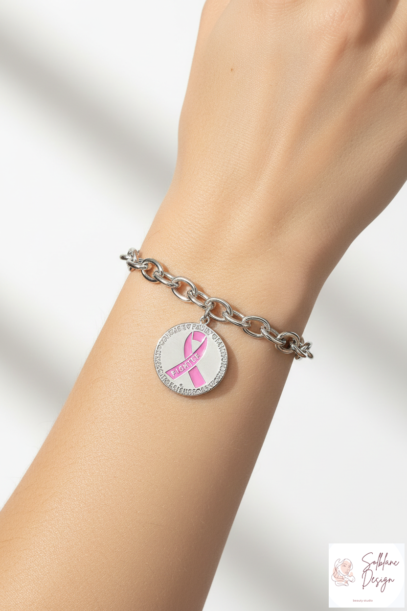 Pink Ribbon "Fighter" Breast Cancer Awareness Magnetic Clasp