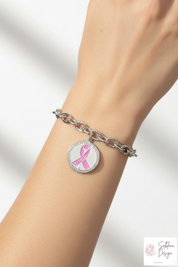 Pink Ribbon "Fighter" Breast Cancer Awareness Magnetic Clasp