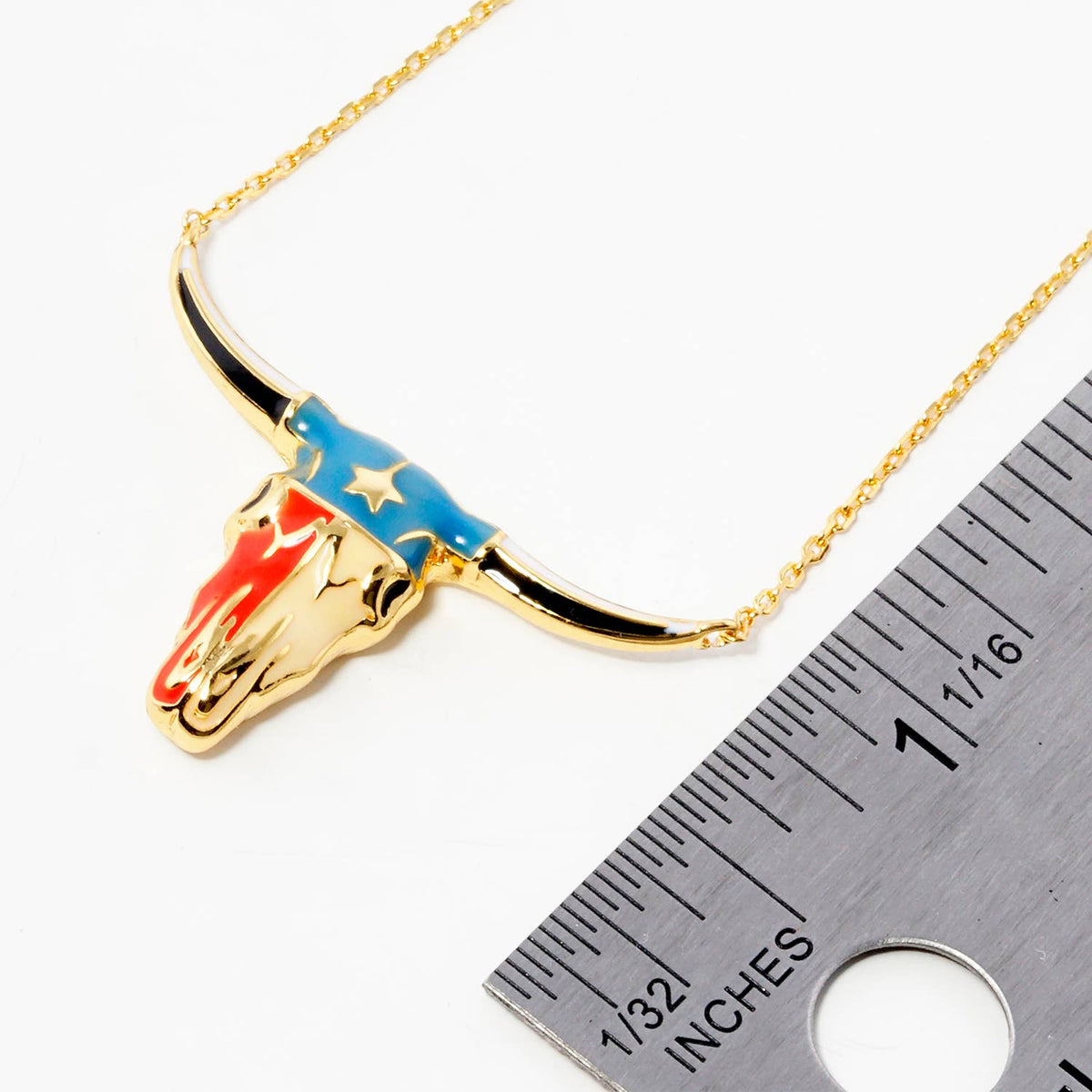 Texas Longhorn Bull Skull Flag Enamel Necklace