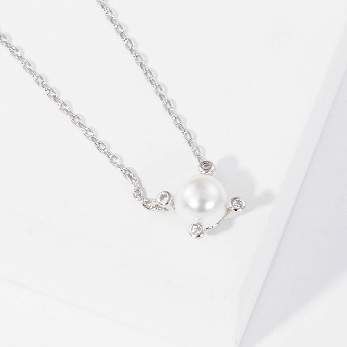 Minimalist Pearl and CZ Accented Pendant Necklace