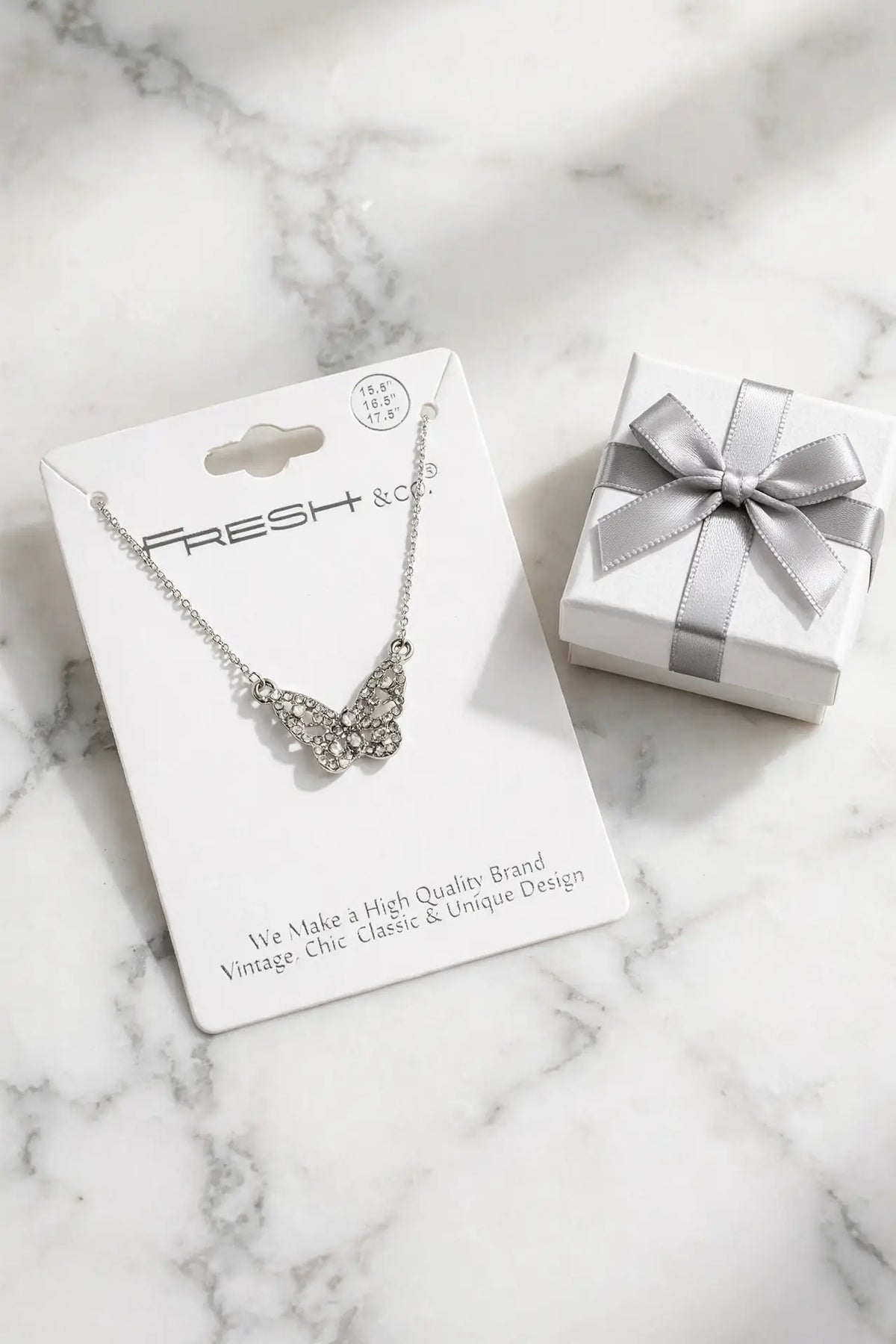 Crystal Butterfly Pendant Necklace – Pavé Filigree Butterfly