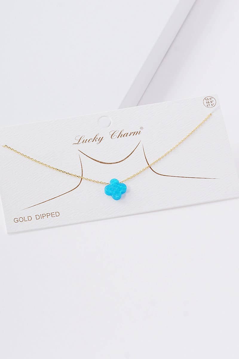 Gold Plated Opal Four Leaf Clover Necklace
